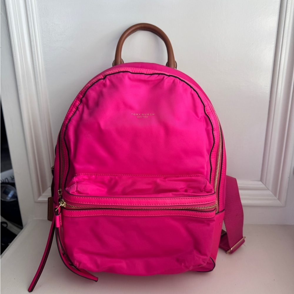 Pink Nylon and Leather Backpack by Tory Burch
